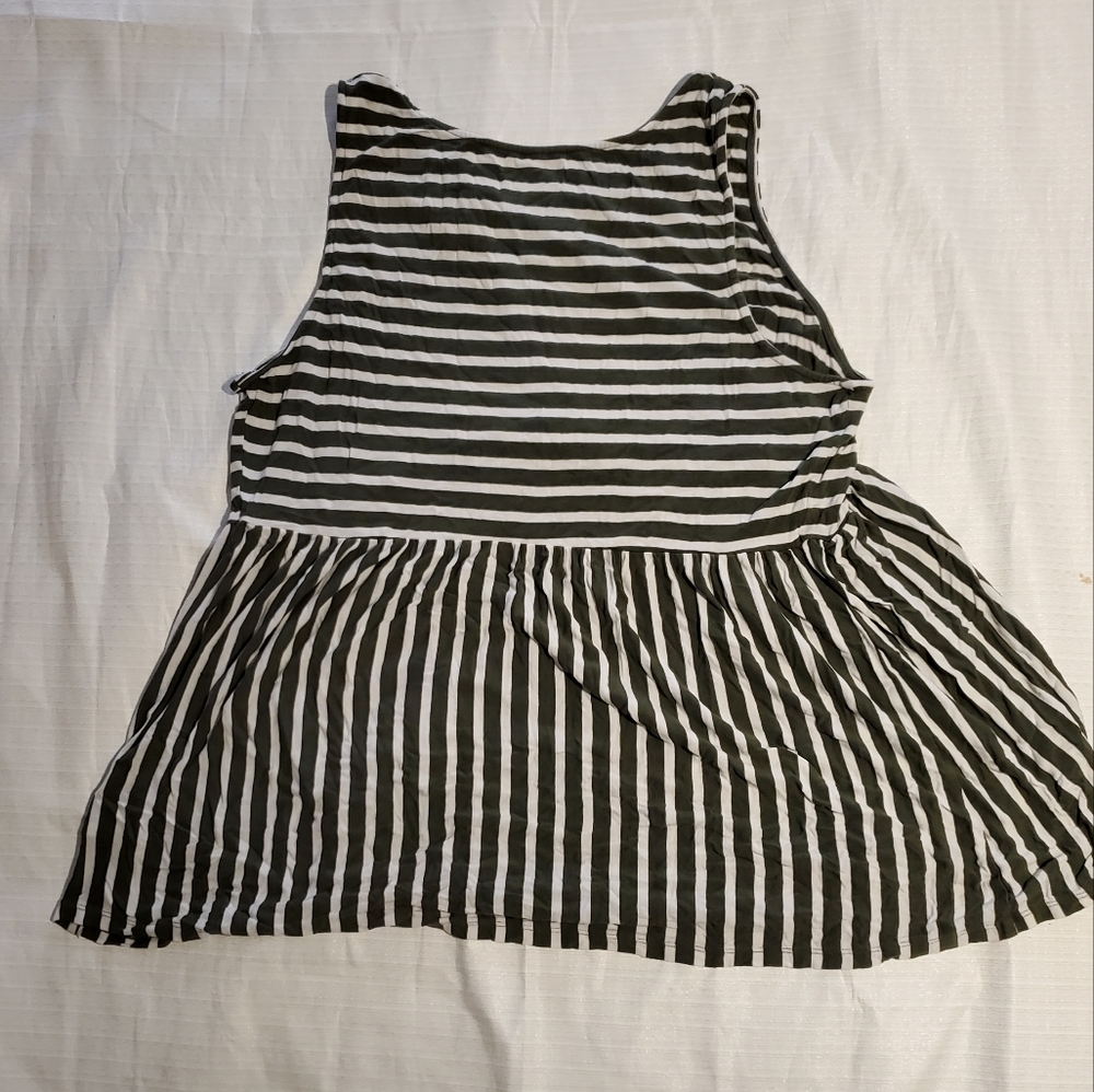 Olive Green/ White Maternity Striped Tank Top- Isabel Maternity XL